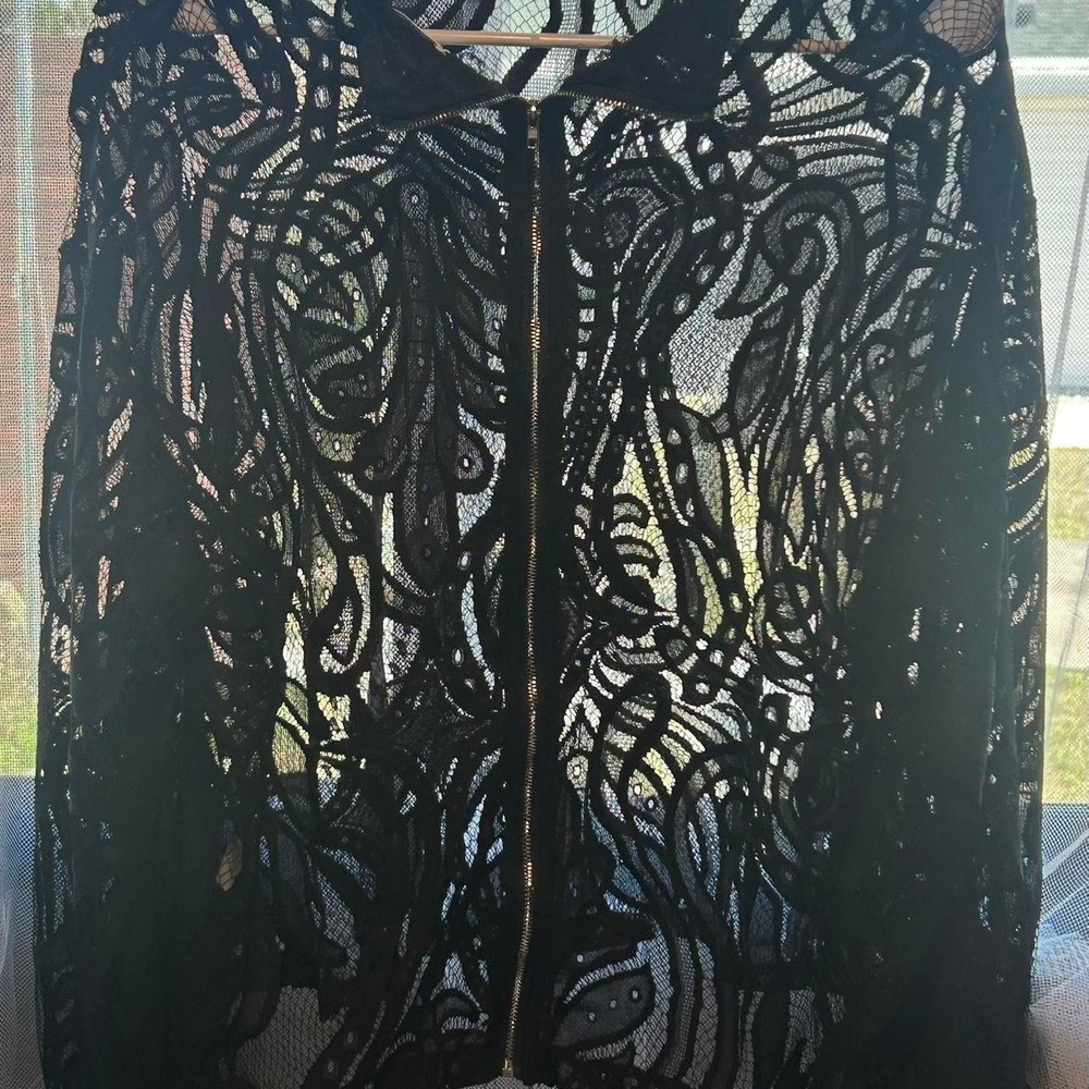 WOWO black sheer lace, top, romantic, elegant, cocktail.